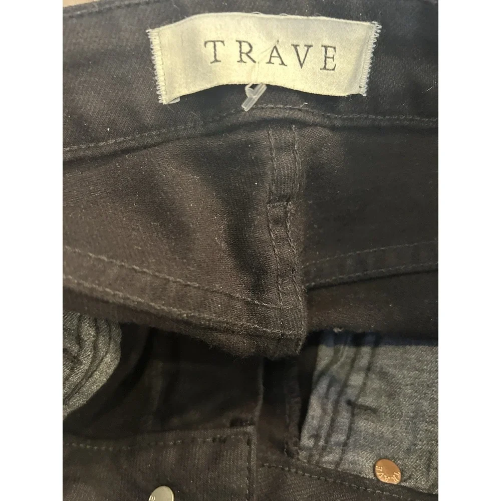 Trave Colette Kick Flare Denim Jean Raw Hem Black Wash Size 27 Cropped Stretchy